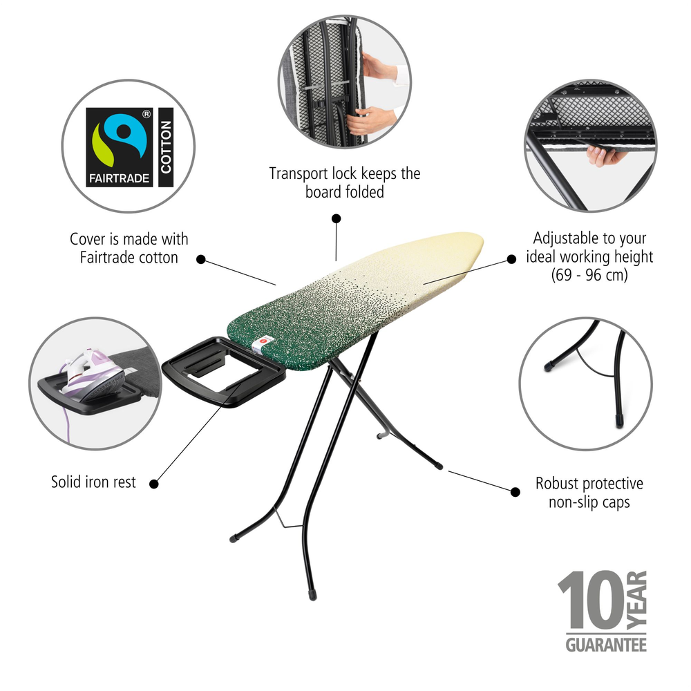 Brabantia žehlicí prkno B 124x38 cm, černý rám, pevná odkládací plocha, New Dawn