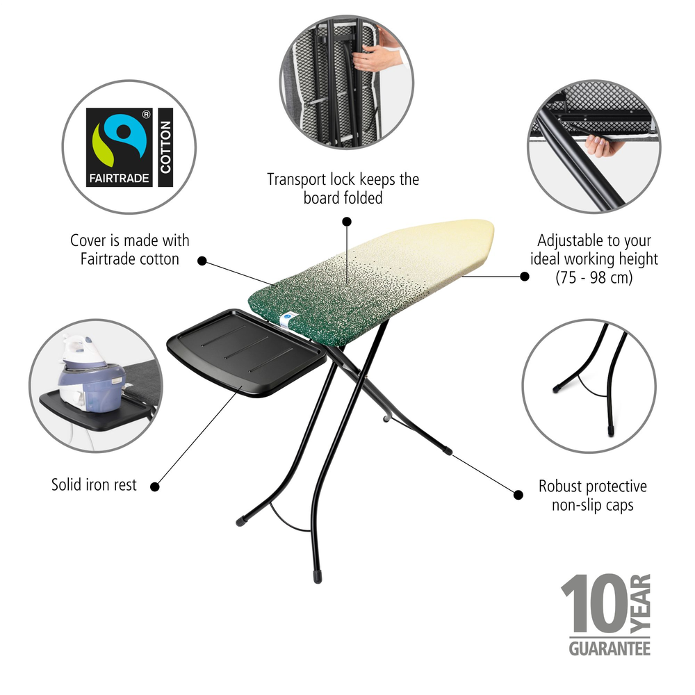 Brabantia žehlicí prkno C 124x45 cm, černý rám, pevný držák parní jednotky, New Dawn