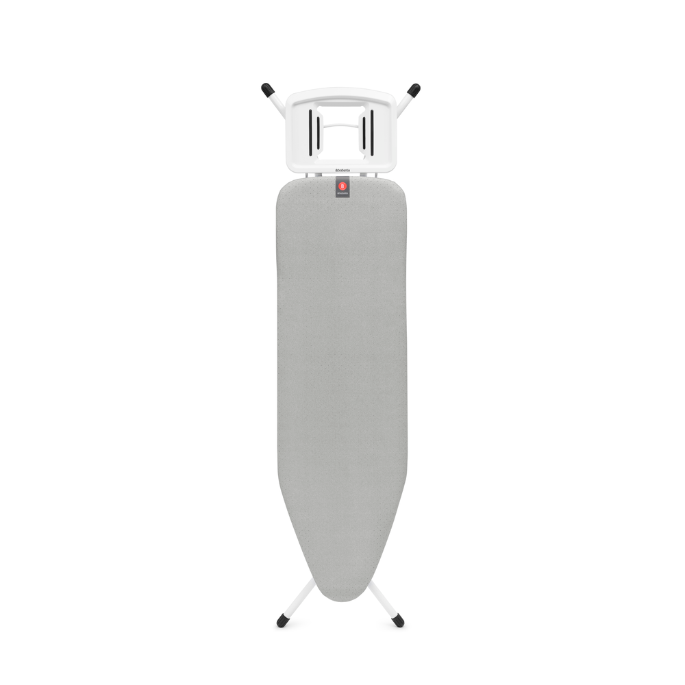 Brabantia žehlicí prkno B, 124x38cm, pevná odkládací plocha pro žehličky, bílý rám 22mm, Metallised