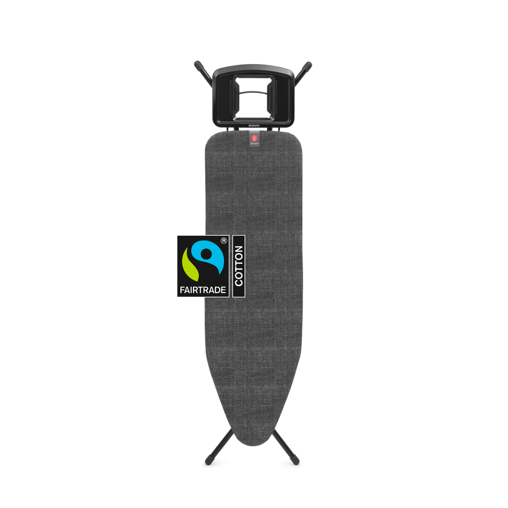 Brabantia žehlicí prkno B, 124x38cm, pevná odkládací plocha pro žehličky, černý rám 22mm, Denim Black