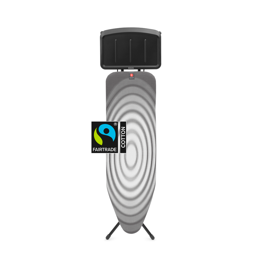 Brabantia žehlicí prkno B, 124x38cm, Pevný držák pro parní jednotku, černý rám 22mm, Titan Oval