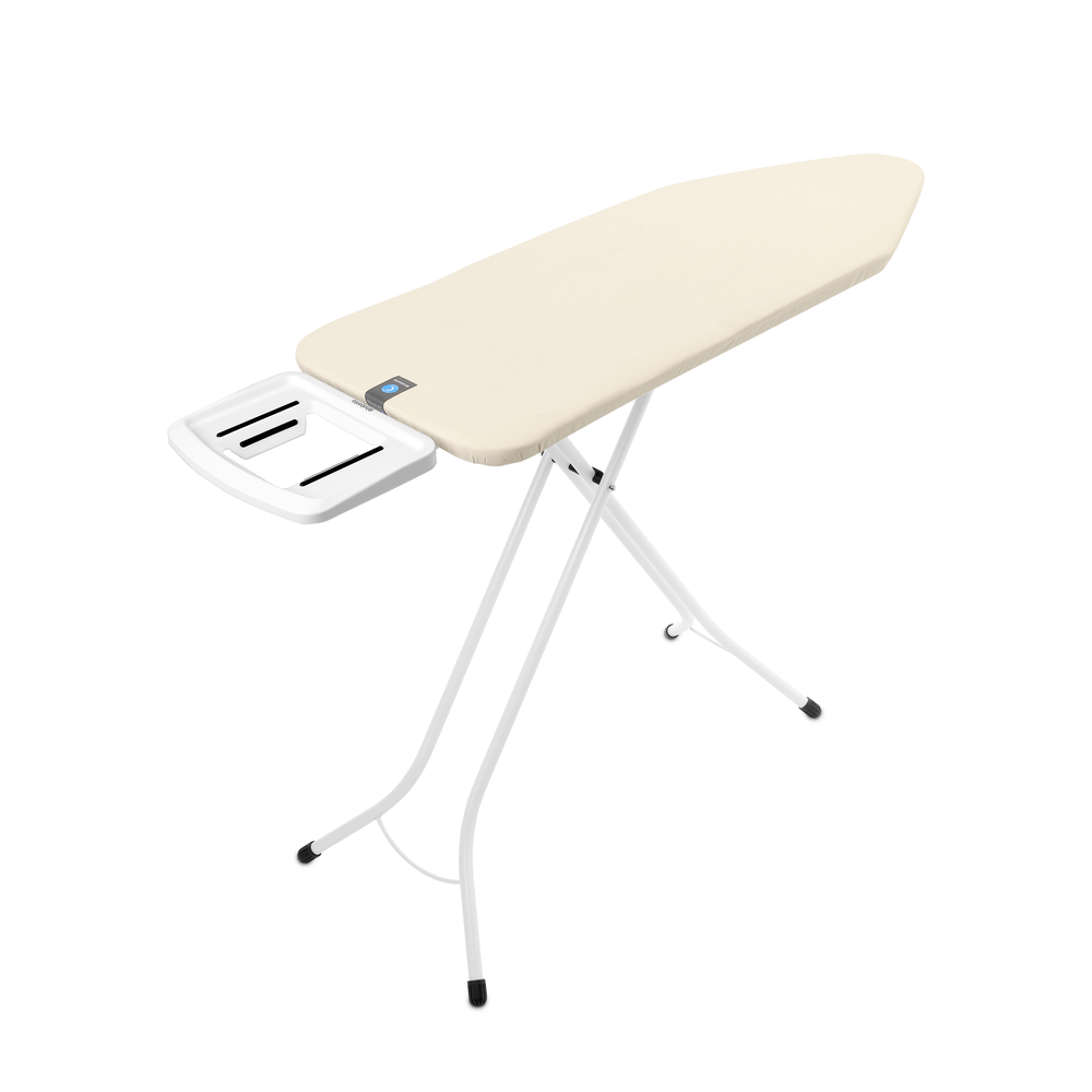 Brabantia žehlicí prkno C, 124x45cm, pevná odkládací plocha pro žehličky, bílý rám 22mm, Ecru
