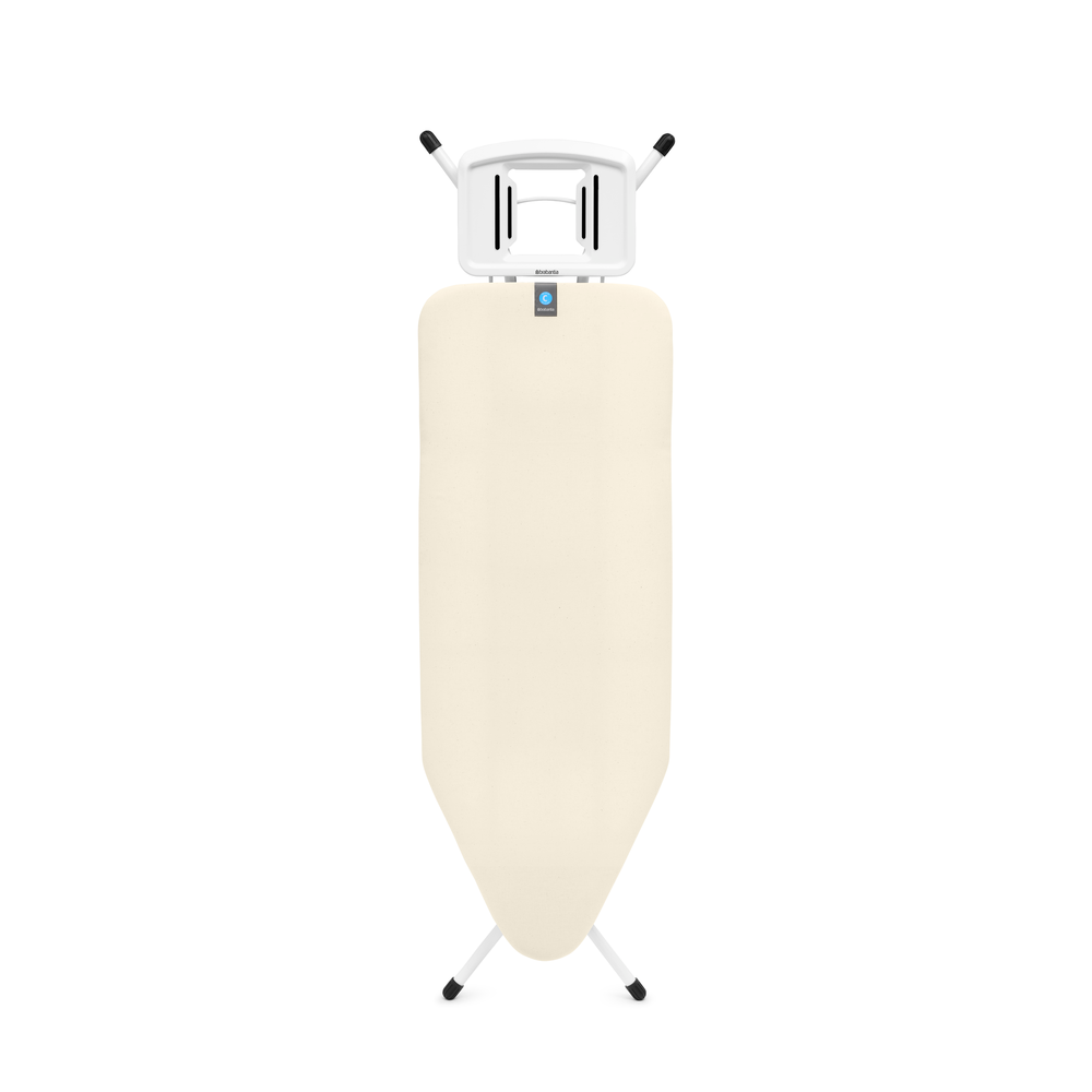 Brabantia žehlicí prkno C, 124x45cm, pevná odkládací plocha pro žehličky, bílý rám 22mm, Ecru