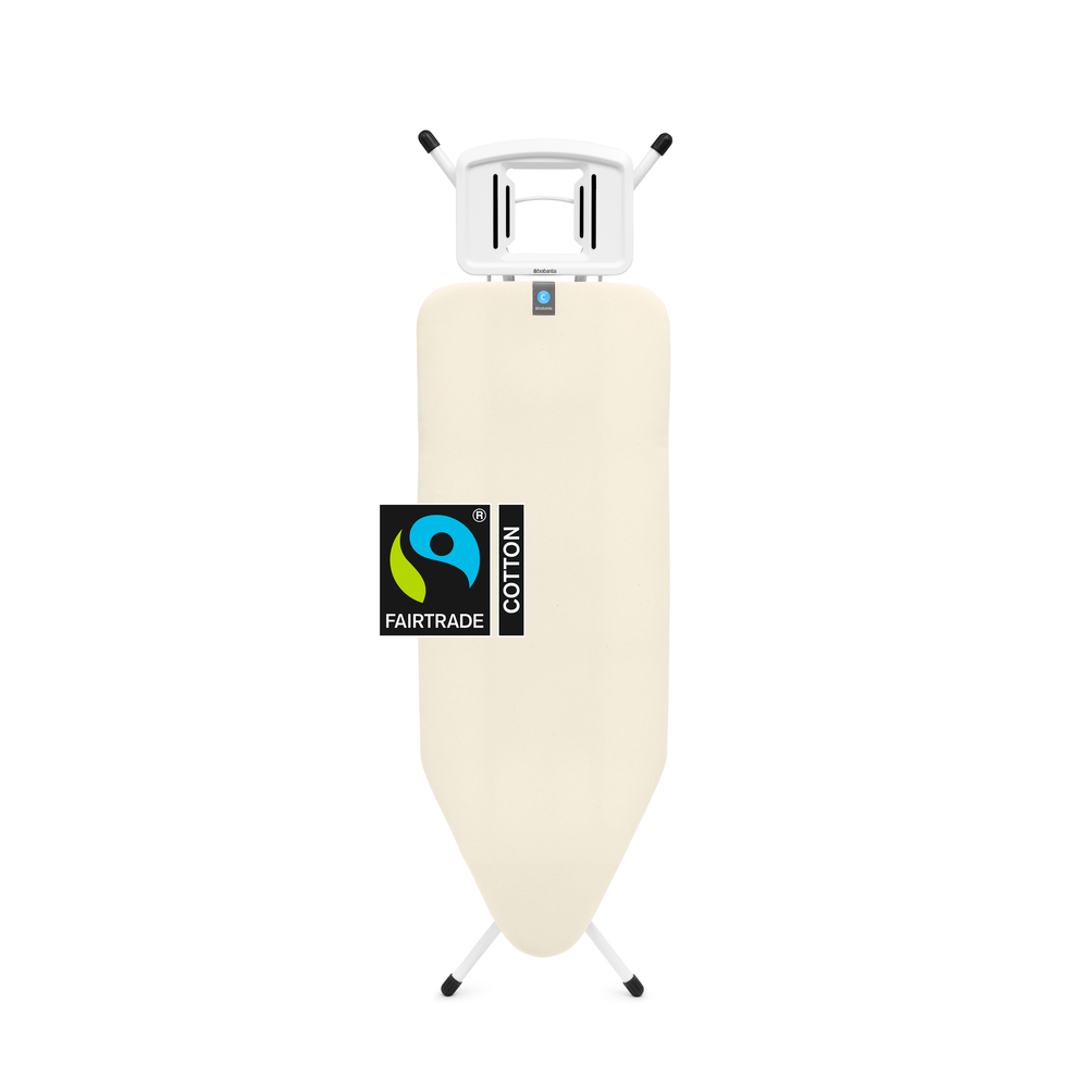 Brabantia žehlicí prkno C, 124x45cm, pevná odkládací plocha pro žehličky, bílý rám 22mm, Ecru