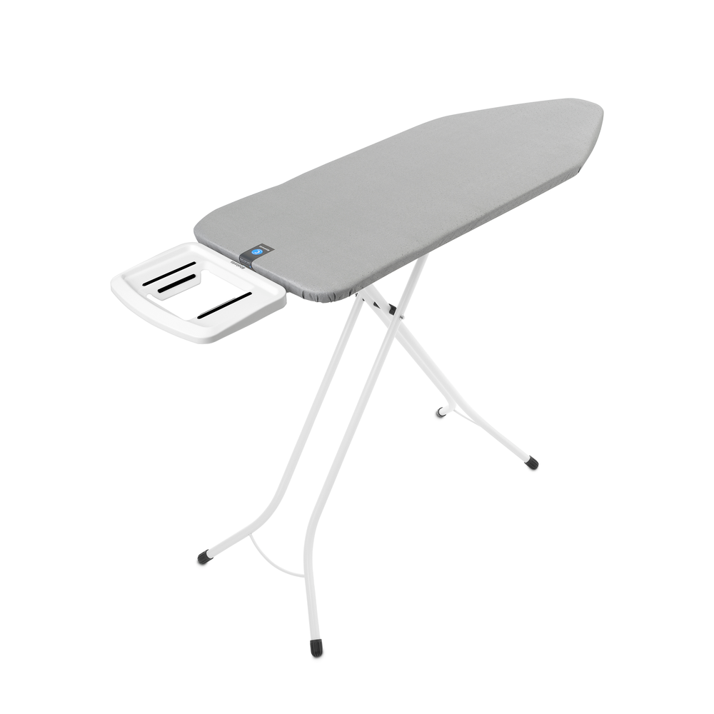Brabantia žehlicí prkno C, 124x45cm, pevná odkládací plocha pro žehličky, bílý rám 22mm, Metallised