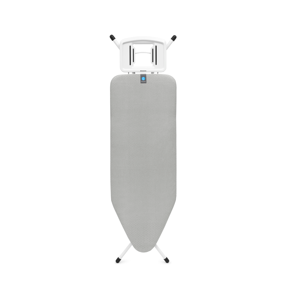 Brabantia žehlicí prkno C, 124x45cm, pevná odkládací plocha pro žehličky, bílý rám 22mm, Metallised
