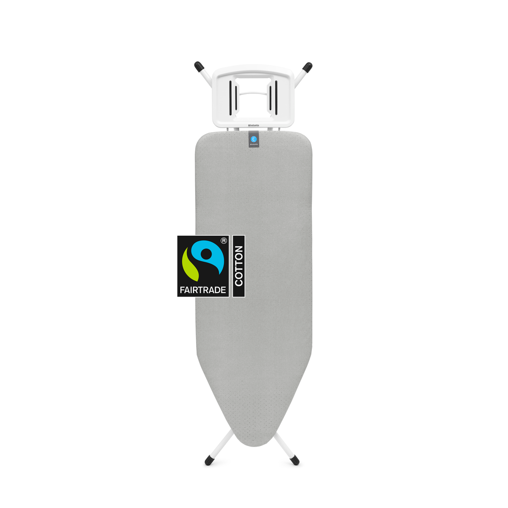 Brabantia žehlicí prkno C, 124x45cm, pevná odkládací plocha pro žehličky, bílý rám 22mm, Metallised