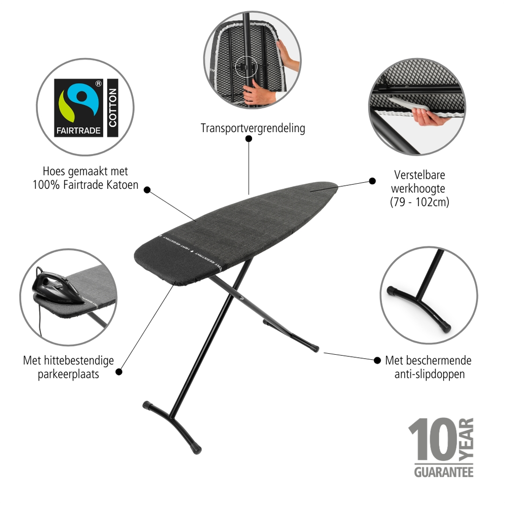 Brabantia žehlicí prkno D, 135x45cm, parkovací zóna, černý rám 35mm, Denim Black