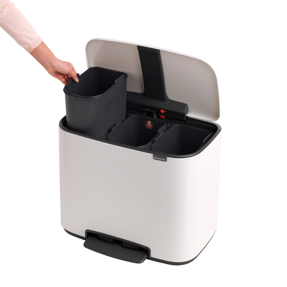 Brabantia odpadkový pedálový koš Bo - 3 x 11 L, bílá