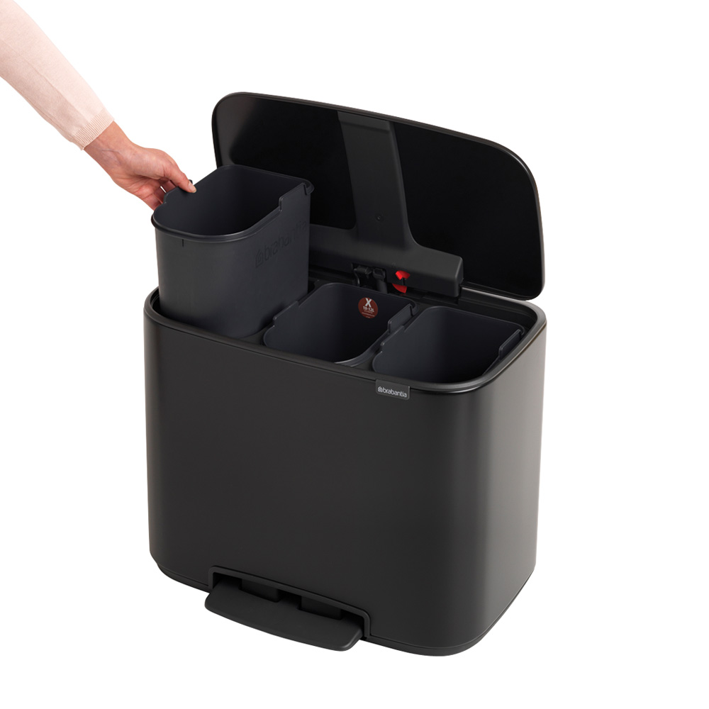 Brabantia odpadkový pedálový koš Bo - 3 x 11 L, matná černá