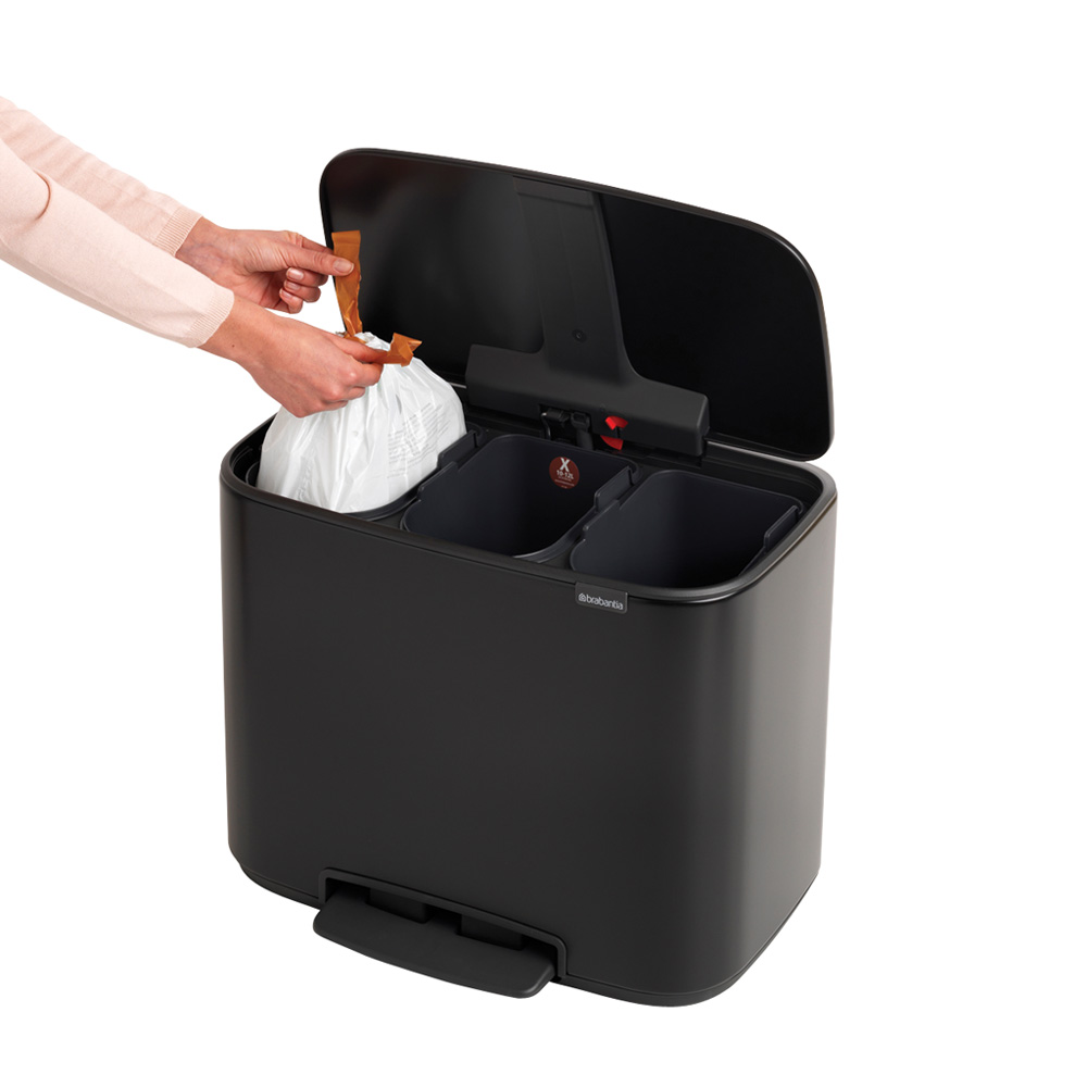 Brabantia odpadkový pedálový koš Bo - 3 x 11 L, matná černá