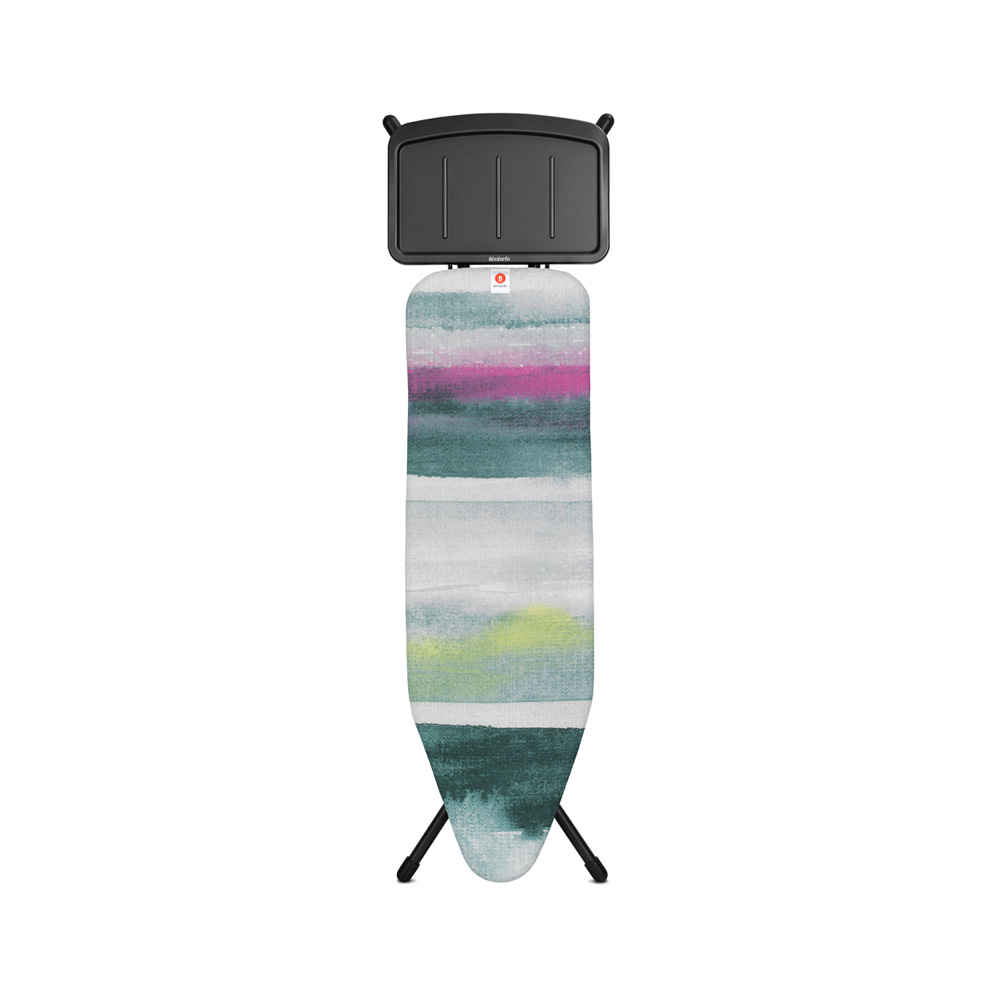 Brabantia žehlicí prkno B,124x38cm, pevný držák pro parní jednotku, černý rám 25mm, Morning Breeze